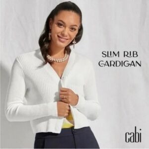 CAbi White Ribbed Knit Cardigan